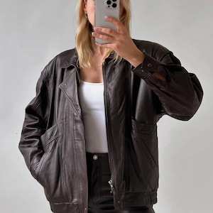 Women Deep Brown Leather Bomber jacket, Straight Cut Sheep Leather Jacket. Ladies  Soft Natural Leather jacket, Gift for women, YKK Zipper