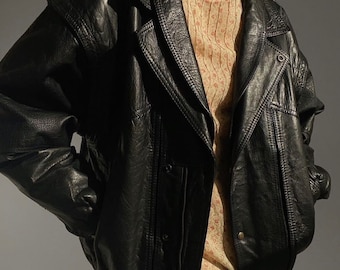 Oversized Black Leather Bomber Jacket: Women&#39;s Full Grain Sheep Leather