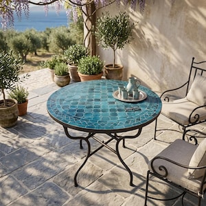 Tiled Coffee Table, Outdoor Moroccan Mosaic Patio Table, Handmade Tile Top Table for Terrace, Boho Patio Furniture, Housewarming Gift