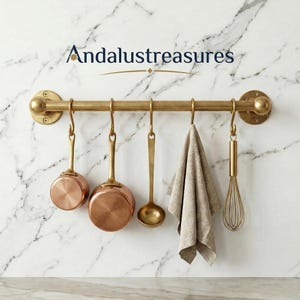 Kitchen Brass Pot Rail, Twisted Rod with S Hooks (Custom Sizes)