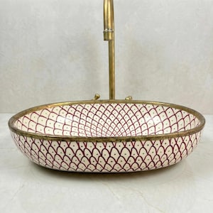 Rubinrotes ovales Keramik Waschbecken, handgefertigtes Porzellan (Hochglanz, 5 Größen)