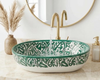 Ovale keramische wastafel: Marokkaans design (smaragdgroen, meerdere maten)