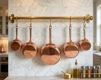 Brass Kitchen Pot Rail Moroccan Handmade: Twisted Rod with S Hooks, With Custom Sizes