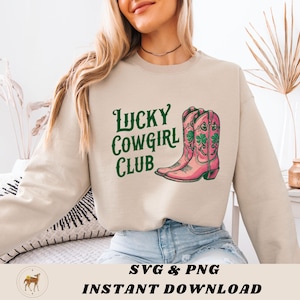 Logo Lucky Cowgirl Club / SVG / PNG / Tendance / Cowgirl / Téléchargement numérique / Extérieur / Saint-Patty / Bottes de cowboy / Kiss me I'm Irish