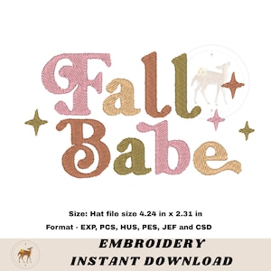 Fichier de broderie Machine rétro Fall Babe, broderie de chapeau, motif de broderie automne pour chapeaux, téléchargement numérique instantané, fichier de broderie