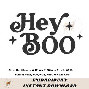 Fichier de broderie Machine rétro Hey Boo, broderie de chapeau, motif de broderie automne pour chapeaux, téléchargement numérique instantané, fichier de broderie