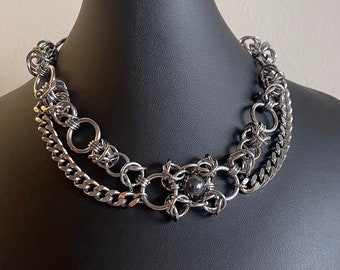 Floral Hematite Chainmail Necklace or Choker