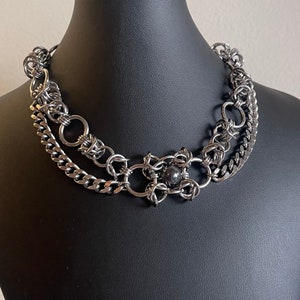 Floral Hematite Chainmail Necklace or Choker