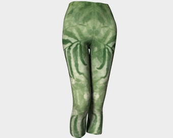 Capri Leggings Sage Green/Yoga Clothes/Festival Clothing/Tie Dye/Organic/Free Delivery Canada