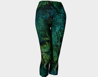 Capris Leggings Fern Green Print/Yoga Clothes/Workout Clothes/Festival Clothes/Summer Leggings/Free Delivery Canada