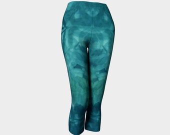 Blue Leaves Capri Leggings/Yoga Wear/Festival Clothes/Free Delivery Canada