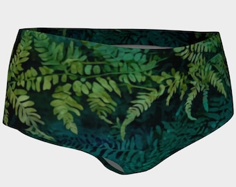 Turquoise Leaf Print Mini Shorts and Swimwear/Short Shorts/Booty Shorts/Swim Shorts/Wearable Art/Beach Wear/Made In Canada