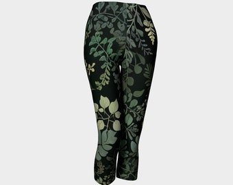 Capri Summer Leggings/Forest Green/Yoga Wear/Workout Clothes/Free Delivery Canada