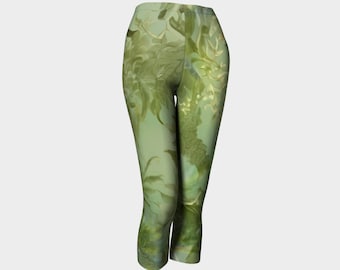 Capri Leggings de yoga et de festival/Course à pied/Fitness/Pantalons de yoga/Capri d'été/Fabriqué au Canada/Livraison gratuite au Canada/Vert sauge/Respectueux de l'environnement