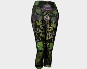 Capris Leggings Leaf Print/Festival Wear/Yoga Clothes/Summer Leggings/Free Delivery Canada