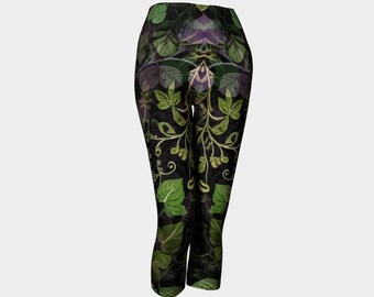 Capris Leggings Blattdruck / Festival Wear / Yoga-Kleidung / Sommer-Leggings / Kostenlose Lieferung Kanada