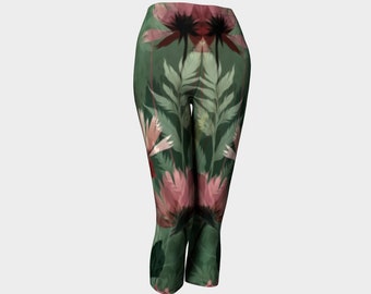 Poppy Capris Active Wear Leggings/Yoga Pants/Fitness/Jogging/Festival Clothes/Wearable Art/Free Shipping Canada/Made in Canada/Eco Friendly