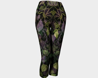 Capris Leggings Leaf Print/Yoga Wear/Free Delivery Canada/Festival Clothes