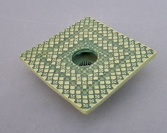 Petite Square Doily Ceramic Flower Vase . Handmade Pottery Ikebana Vase . green vase