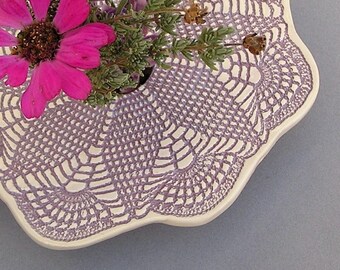 Lavender Vase . Kiln Fired Art Pottery . Doily Ikebana