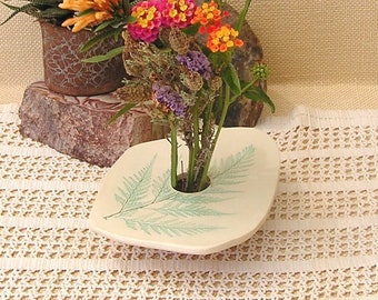 Handmade Pottery Vase with Aqua Fern Impression