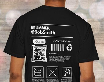 Personalized Drummer T-Shirt: Custom QR Code & Handle
