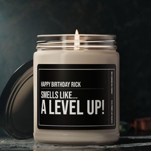 PERSONALIZED Birthday Level Up Gamer Gift Scented Soy Candle, 9oz Husband Wife Son Daughter Boyfriend Girlfriend