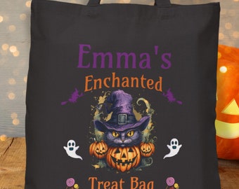 Personalized Halloween Trick or Treat Bag, Custom Kids Tote