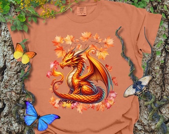 Boho Autumn Dragon Cottagecore Shirt | Fantasy Fall Dragon Bookish Shirt | Fantasy Book Lover Shirt | Vintage Bookish Comfort Colors Shirt