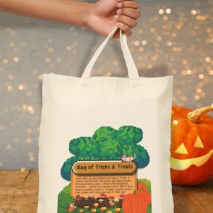 Halloween Fall Tote Bag - Stardew Farming Style Trick or Treat Bag - Gamer&#39;s Delight Stardew Farming Inspired Trick or Treat Bag - Halloween