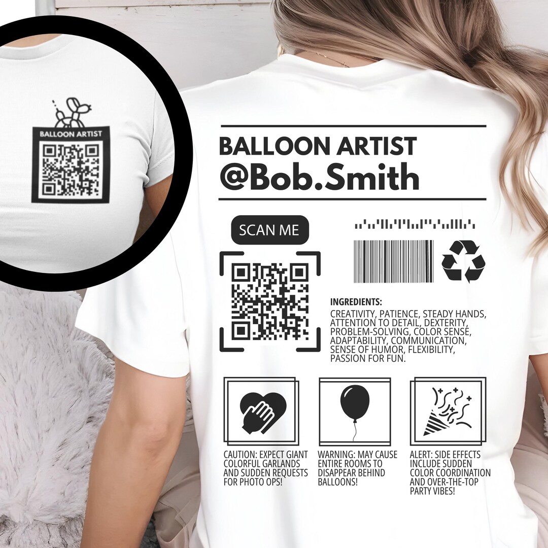 Custom Balloon Artist T-shirt, QR Code Shirt, Personalized Gift - Etsy
