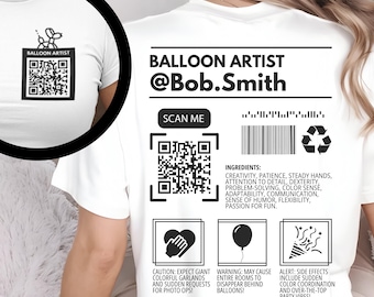 Custom Balloon Artist T-Shirt, QR Code Shirt, Personalized Gift