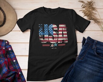 Vintage USA Flag T-Shirt, Patriotic Graphic Tee