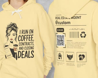 Personalized Realtor Hoodie – Coffee, Contracts, Closing Deals, QR Code
