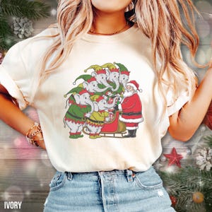 Elephant Christmas Santa Shirt, Funny Christmas Elephant Elves & Santa Graphic T-Shirt – Cute Holiday Animal Tee, Christmas Party Shirt