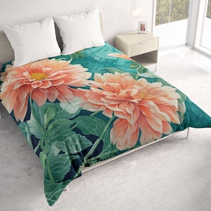 Comforter with Dalias Watercolor Art: Floral Lightweight All Seasons Bedding