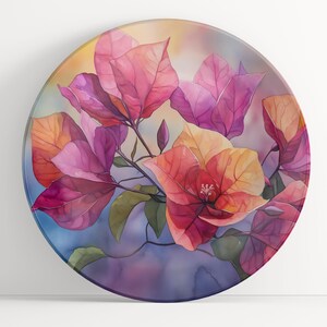 Plate with Bougainvillea Watercolor Art: Floral Unbreakable Indoor/Outdoor Dinnerware