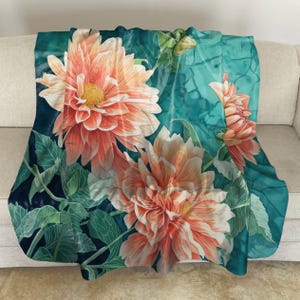 Sherpa Fleece Throw with Dalias Watercolor Art: Floral Plush Blanket
