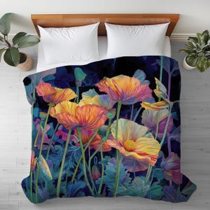 Duvet Cover with Fantasy Flower Watercolor Art: Floral, Silky Microfiber Bedding