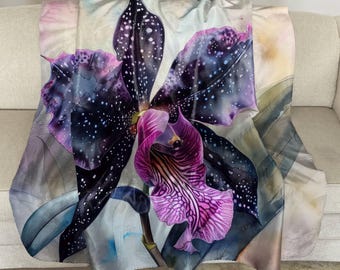 Sherpa Fleece Throw with Black Orchid Watercolor Art: Floral Plush Blanket