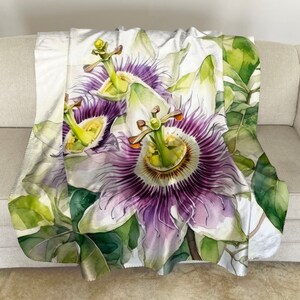 Sherpa Fleece Throw with Passionflower Watercolor Art: Floral Plush Blanket