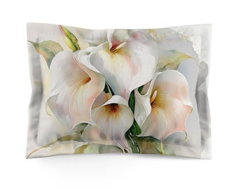 Calla Lillies Watercolor Art Pillow Sham, Standard or King Pillow Case, Floral Bedroom Sham, Contemporary Romantic Bedding, Envelope Back