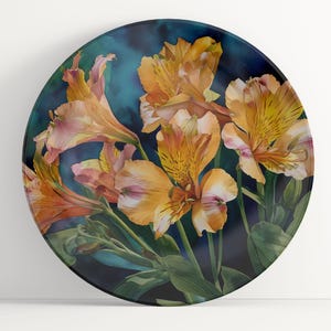 Plate with Alstroemeria Watercolor Art: Floral Unbreakable Indoor/Outdoor Dinnerware