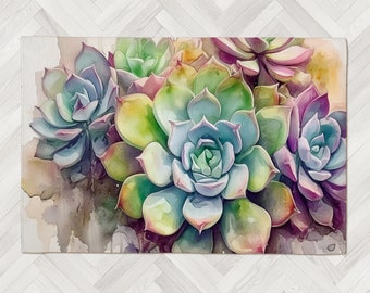 Area Rug with Succulents Watercolor Art, Four Sizes 2x3 to 5x7, Floral Durable Floor Art, Modern Indoor-Outdoor Lay-Flat Rug