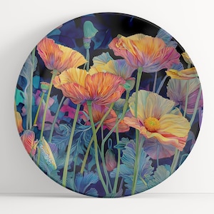Plate with Fantasy Flower Watercolor Art: Floral Unbreakable Indoor/Outdoor Dinnerware