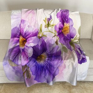 Sherpa Fleece Throw with Petunias Watercolor Art: Floral Plush Blanket