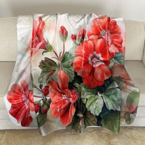 Sherpa Fleece Throw with Geranium Watercolor Art: Floral Plush Blanket