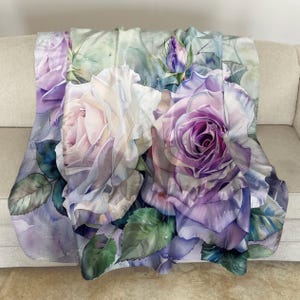 Sherpa Fleece Throw with English Roses Watercolor Art: Floral Plush Blanket