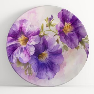 Plate with Petunias Watercolor Art: Floral Unbreakable Indoor/Outdoor Dinnerware