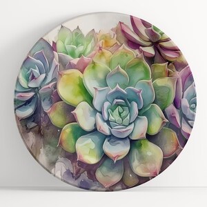 Plate with Succulents Watercolor Art: Floral Unbreakable Indoor/Outdoor Dinnerware